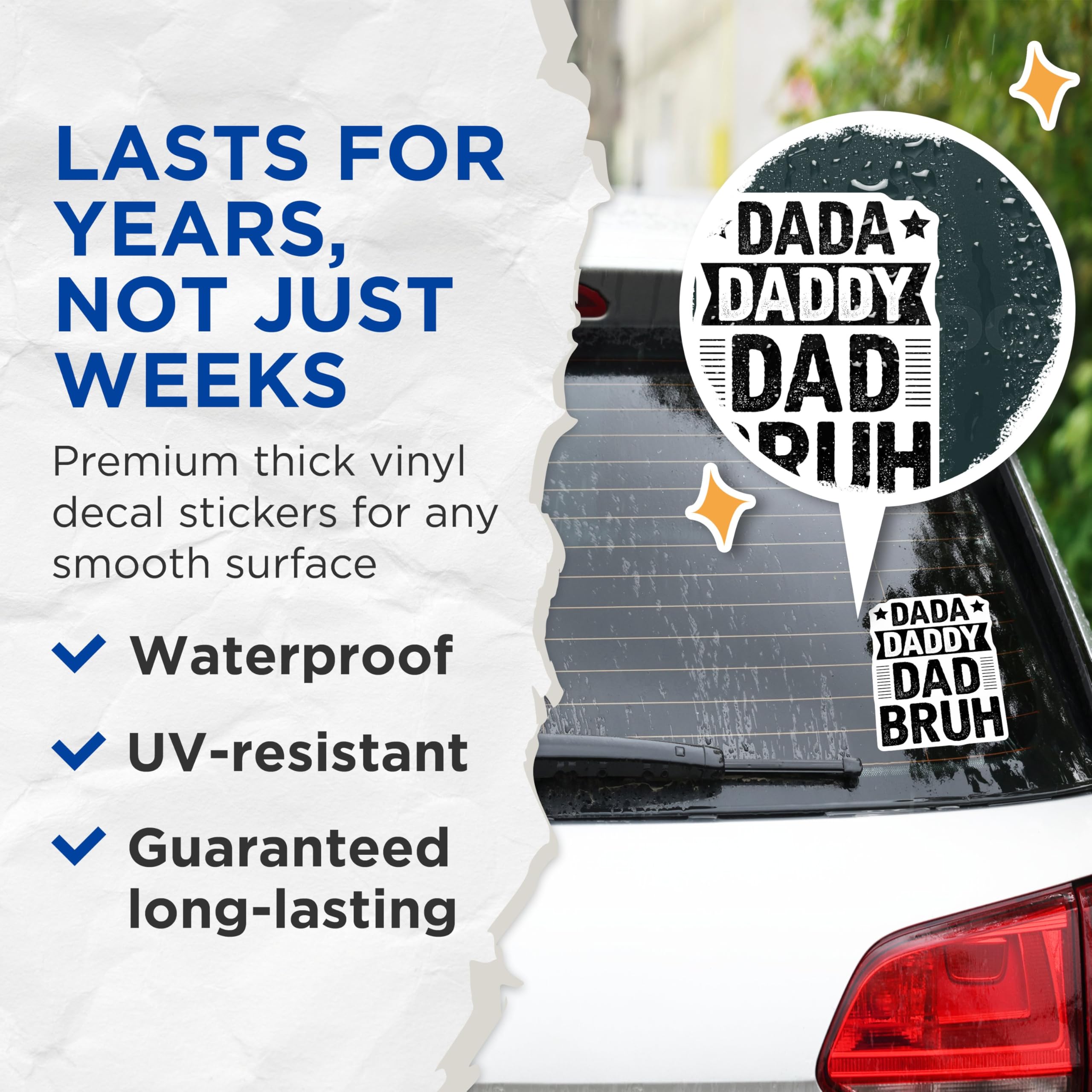 (2 Pack) Dad Daddy Dad Bruh Stickers - Funny Daddy Stickers - Dad Appreciation Stickers - 5" On Longest Side - Sticks to Smooth Flat Surfaces - Made in USA - BMCS3973