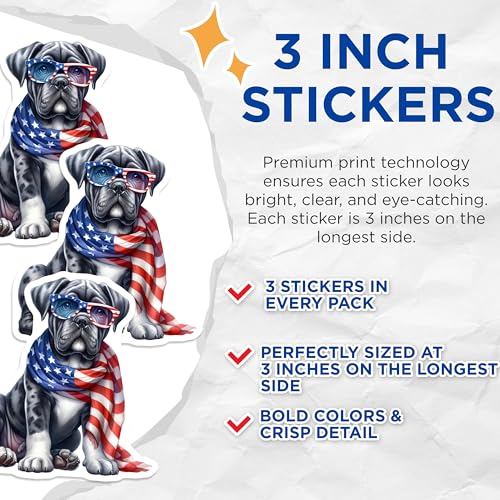 (3 Pack) Patriotic Dog Decals - American Flag - Laptop Decals- 3 Inches On Longest Side - Easy Peel & Apply - Made in USA - 3MCS5335