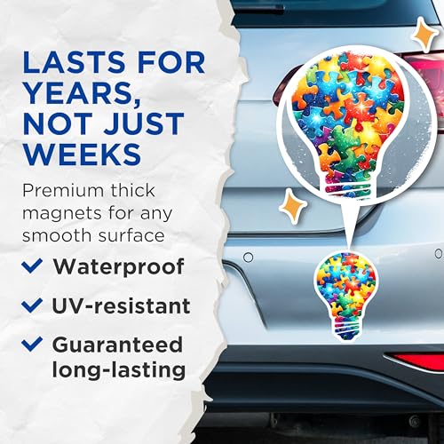 (2 Pack) Creative Light Bulb Puzzle Pieces Magnets - 5" On Longest Side - for Cars, Fridges, Toolboxes - Made in USA - M