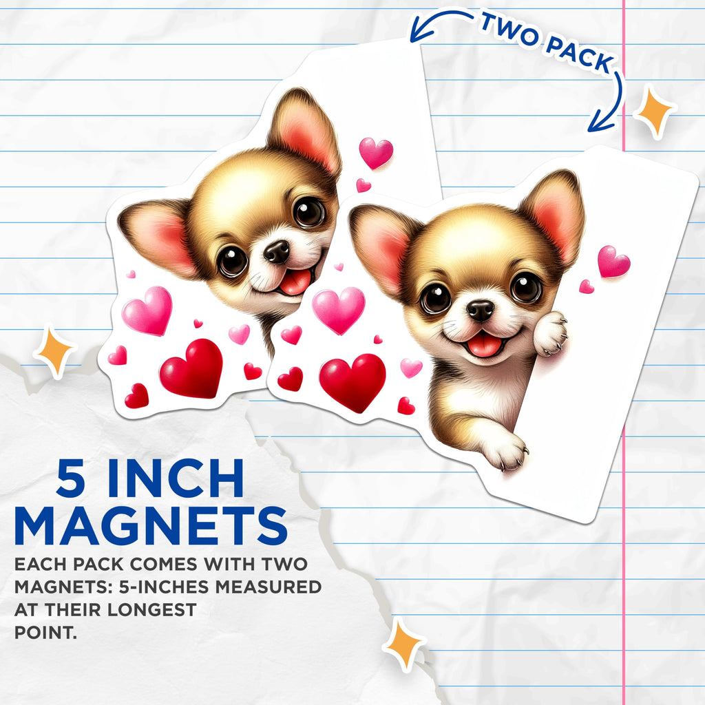 (2 Pack) Chihuahua Magnets - Cute Dog - Puppy Lover Gifts - 5" On Longest Side - Premium Magnet - for Cars, Refrigerators, Toolboxes, Lockers - Made in USA - MAG14298