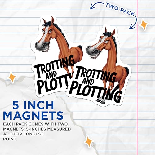 (2 Pack) Funny Horse Magnets - Trotting and Plotting - Horse Humor - Animal Lovers Fridge Magnets - 5" On Longest Side - for Cars, Fridges, Toolboxes - Made in USA - MAG4086