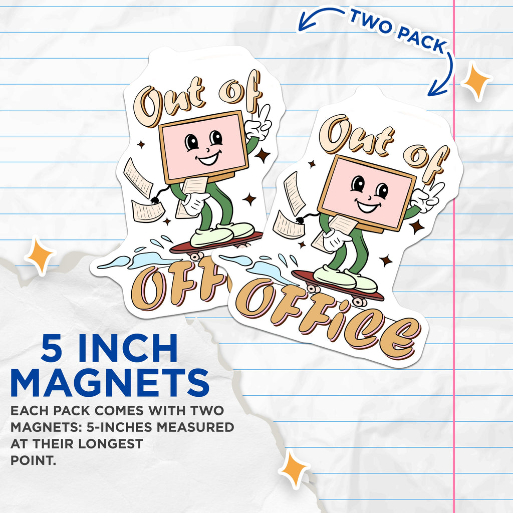 (2 Pack) Out of Office Magnets - Retro Computer Decor - Funny Work Humor - Coworker Desk Accessory - 5 Inches On Longest Side - Thick Durable Magnet - Made in USA - MAG38196