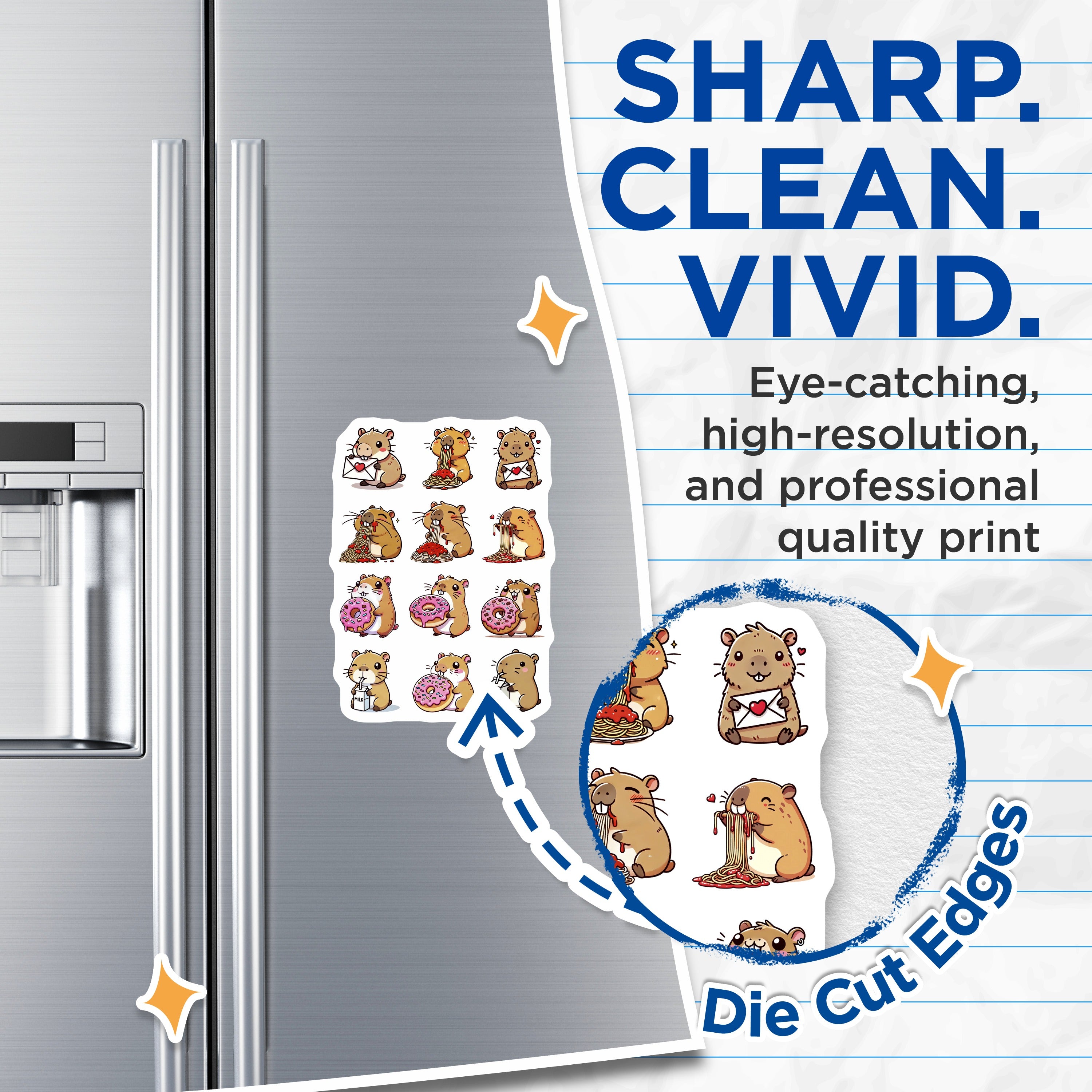 (2 Pack) Cute Hamster Magnets - Kawaii Guinea Pig Decor - Funny Foodie Refrigerator Magnets - 5 Inches On Longest Side - Thick Durable Magnet - Made in USA - MAG38504