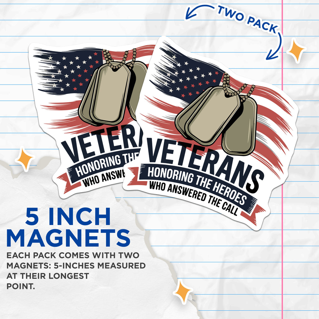 (2 Pack) Veterans Day Magnets - Military Appreciation Decor - Honoring Heroes USA Flag - 5 Inches On Longest Side - Thick Durable Magnet - Made in USA - MAG36447