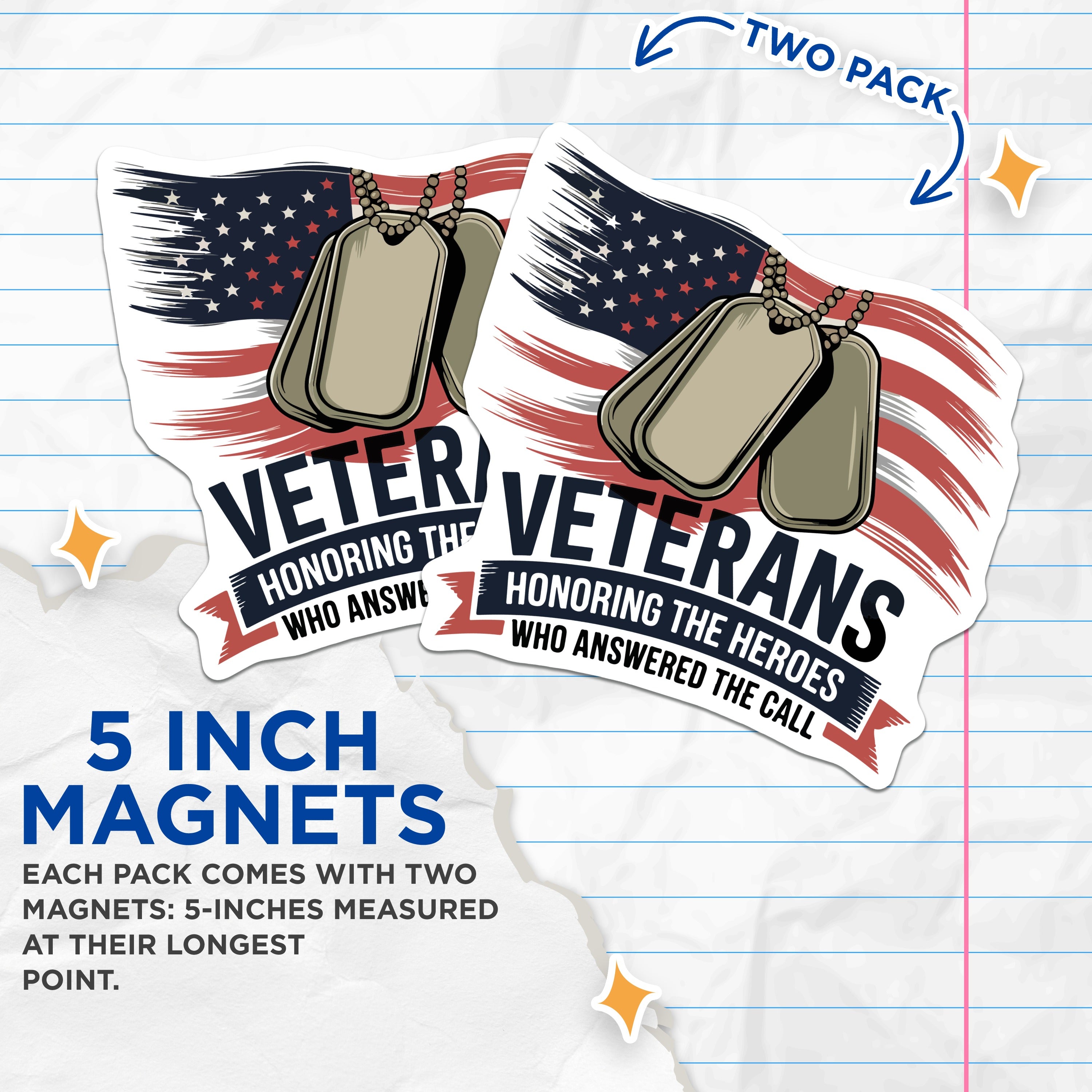 (2 Pack) Veterans Day Magnets - Military Appreciation Decor - Honoring Heroes USA Flag - 5 Inches On Longest Side - Thick Durable Magnet - Made in USA - MAG36447
