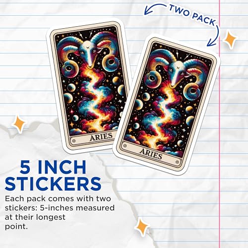 (2 Pack) Aries Zodiac Stickers - Astrology Art Stickers - Horoscope Stickers for Journals and Laptops - 5" On Longest Side - Sticks to Smooth Flat Surfaces - Made in USA - BMCS4757