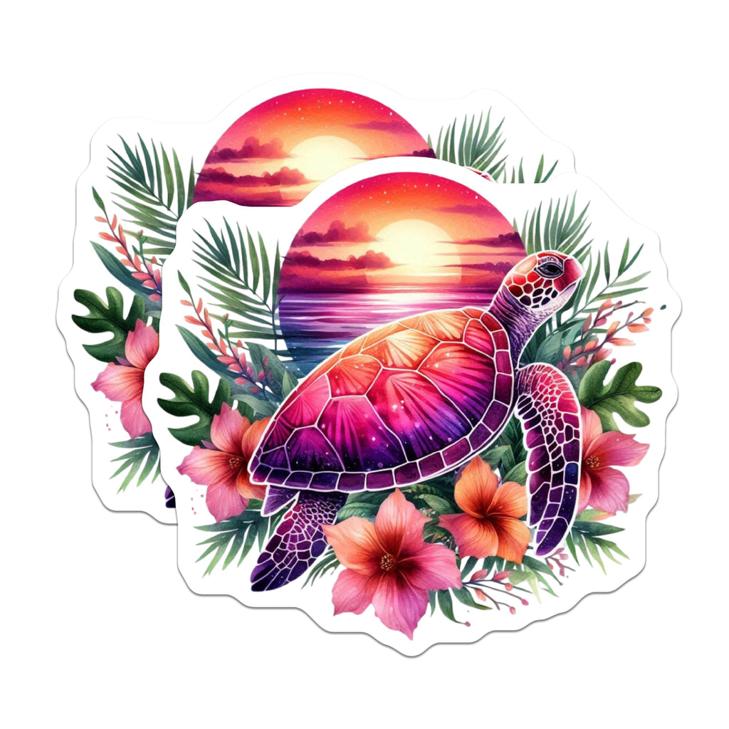 (2 Pack) Sea Turtle Magnets - Colorful Marine Life Art - Tropical Sunset Ocean Landscape - Vibrant Beach Decor - 5 Inches On Longest Side - Thick Durable Magnet - Made in USA - MAG21621