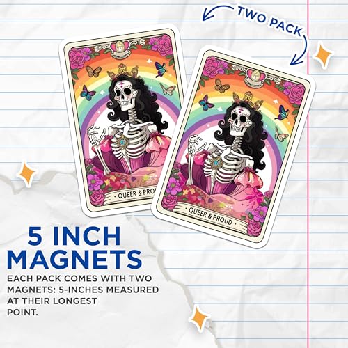 (2 Pack) Queer and Proud Skeleton Magnets - Rainbow Skeleton Art - LGBTQ+ Pride Magnets - 5" On Longest Side - for Cars, Fridges, Toolboxes - Made in USA - MAG4257