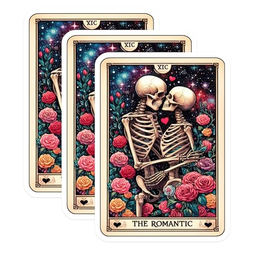 (3 Pack) Romantic Skeletons Decals - Tarot Card Decal - Love Decal - 3 Inches On Longest Side - Easy Peel & Apply - Made in USA - 3MCS4257