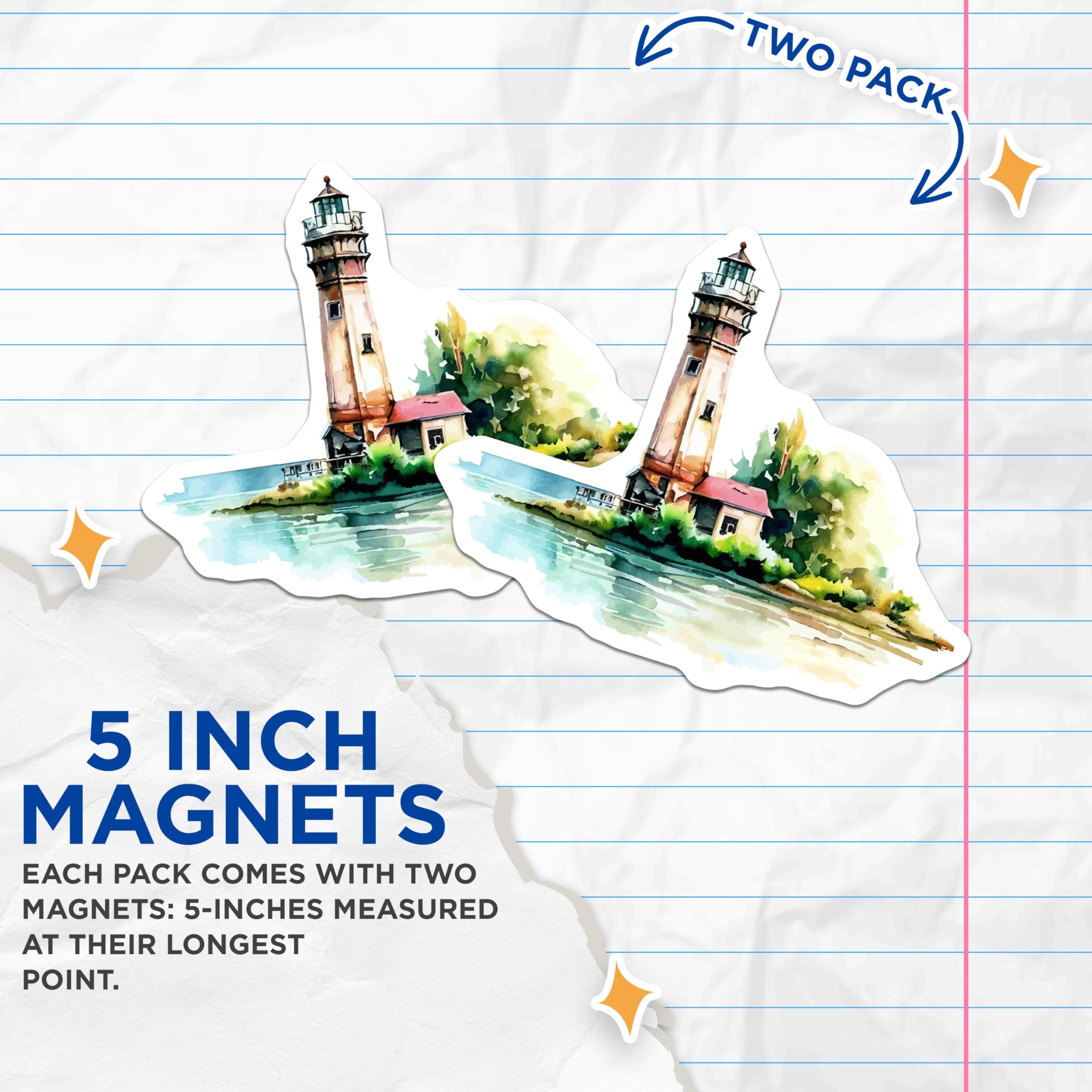 (2 Pack) Lighthouse Magnets - Watercolor Coastal Scene - Nautical Home Decor - Scenic Ocean View - 5 Inches On Longest Side - Thick Durable Magnet - Made in USA - MAG19921