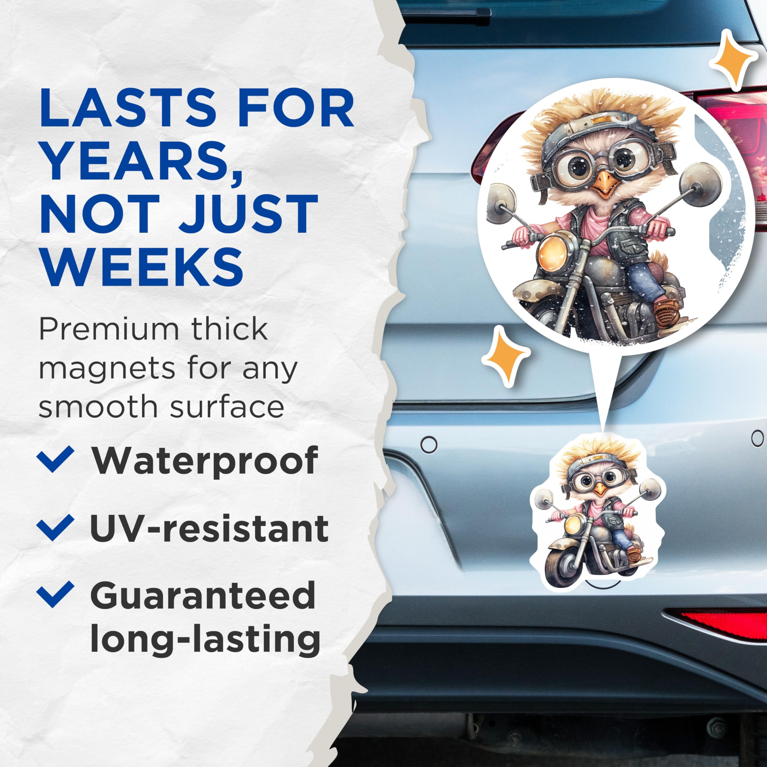 (2 Pack) Biker Owl Magnets - Motorcycle Bird Art - Cool Fridge Magnets - 5" On Longest Side - Premium Magnet - for Cars, Refrigerators, Toolboxes, Lockers - Made in USA - MAG16747