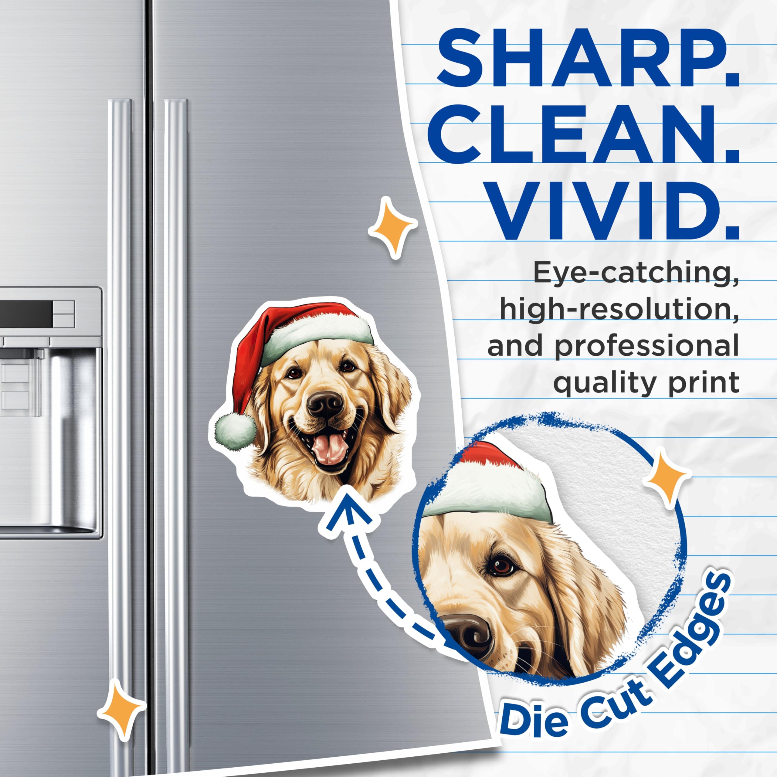 (2 Pack) Golden Retriever Magnets - Christmas Dog Decor - Santa Hat Pet Holiday - 5 Inches On Longest Side - Thick Durable Magnet - Made in USA - MAG24349