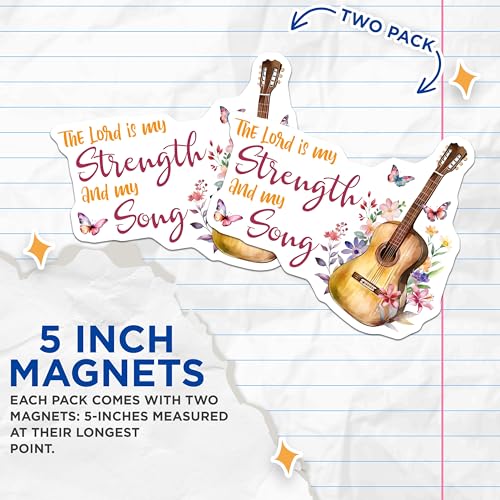 (2 Pack) The Lord is My Strength Magnets Magnets - Inspirational Quotes - Floral Butterfly Design - 5" On Longest Side - Made in USA - Sticks to Refrigerators & Metal Surfaces - MAG8568