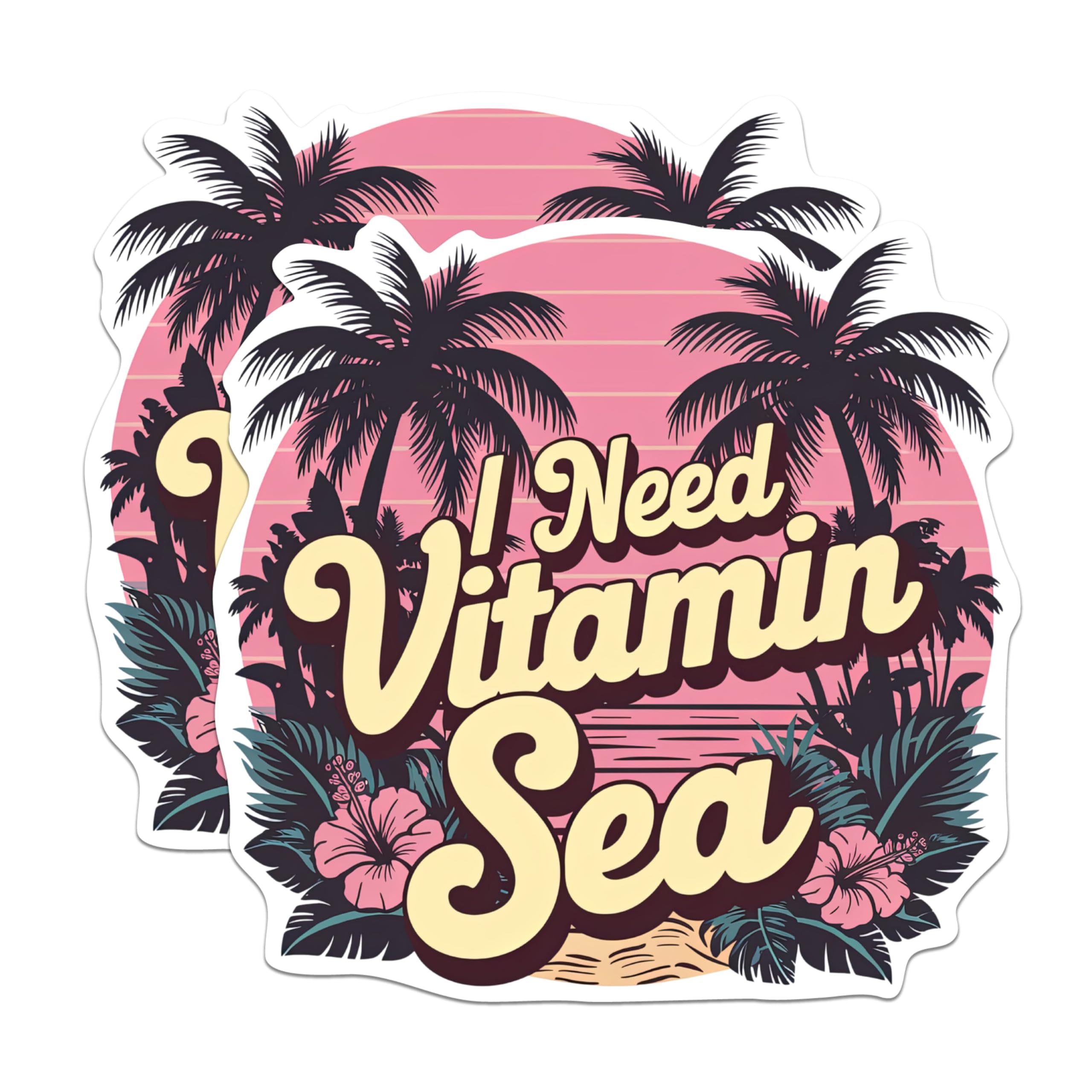 (2 Pack) I Need Vitamin Sea - Ocean with Flowers and Palm Trees - Ocean Lover - 5 Inches On Longest Side - Premium Magnet - for Cars, Refrigerators, Toolboxes - Made in USA - MAG1725