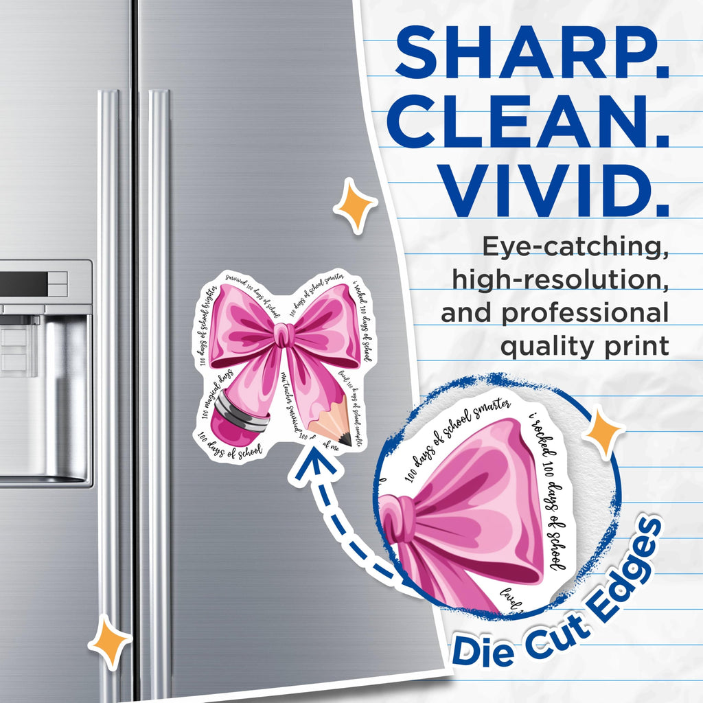 (2 Pack) 100 Days of School Magnets - Pink Bow Pencil Magnets - Classroom Decoration Magnets - 5" On Longest Side - for Cars, Refrigerators, Toolboxes, Lockers - Made in USA BMCS3064