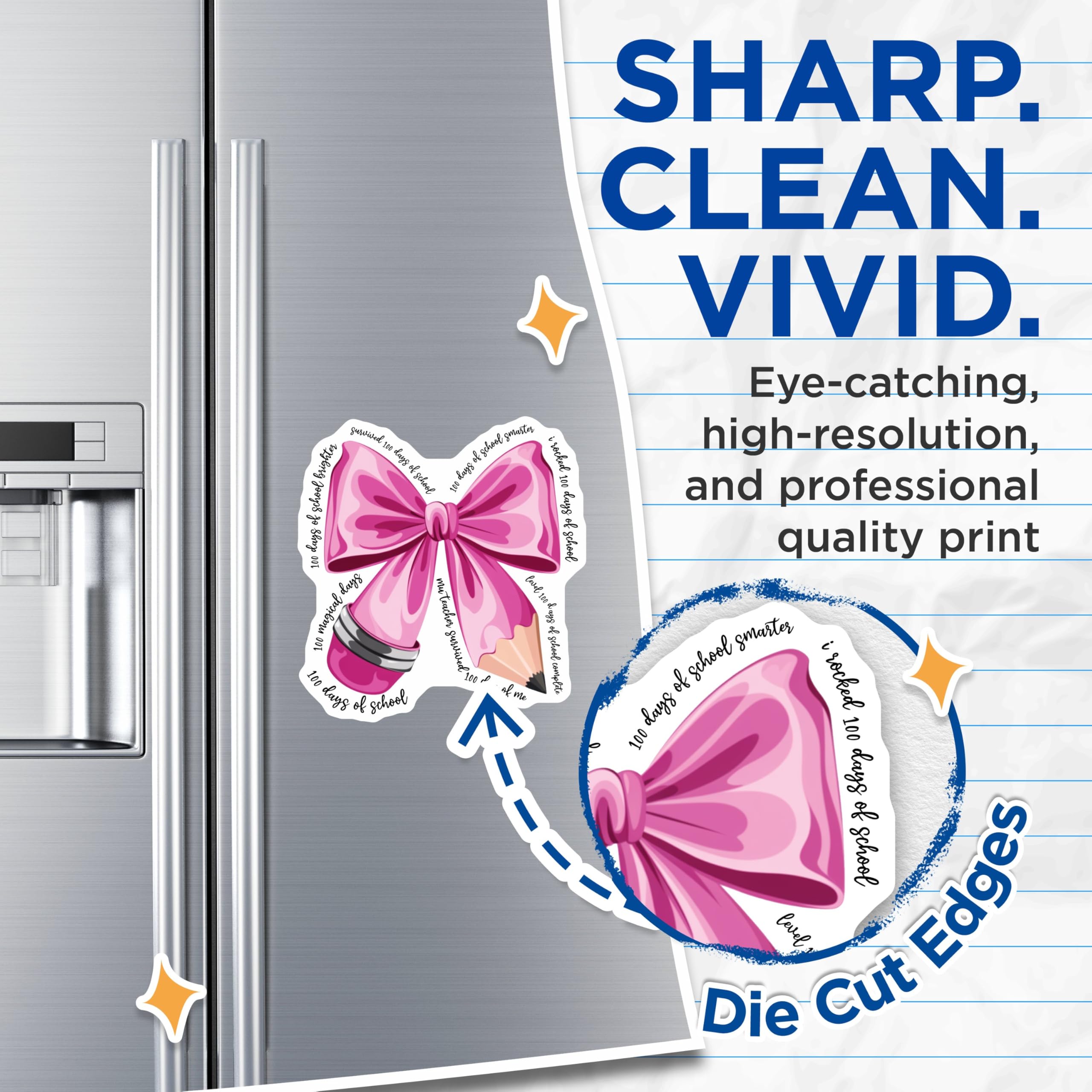 (2 Pack) 100 Days of School Magnets - Pink Bow Pencil Magnets - Classroom Decoration Magnets - 5" On Longest Side - for Cars, Refrigerators, Toolboxes, Lockers - Made in USA BMCS3064
