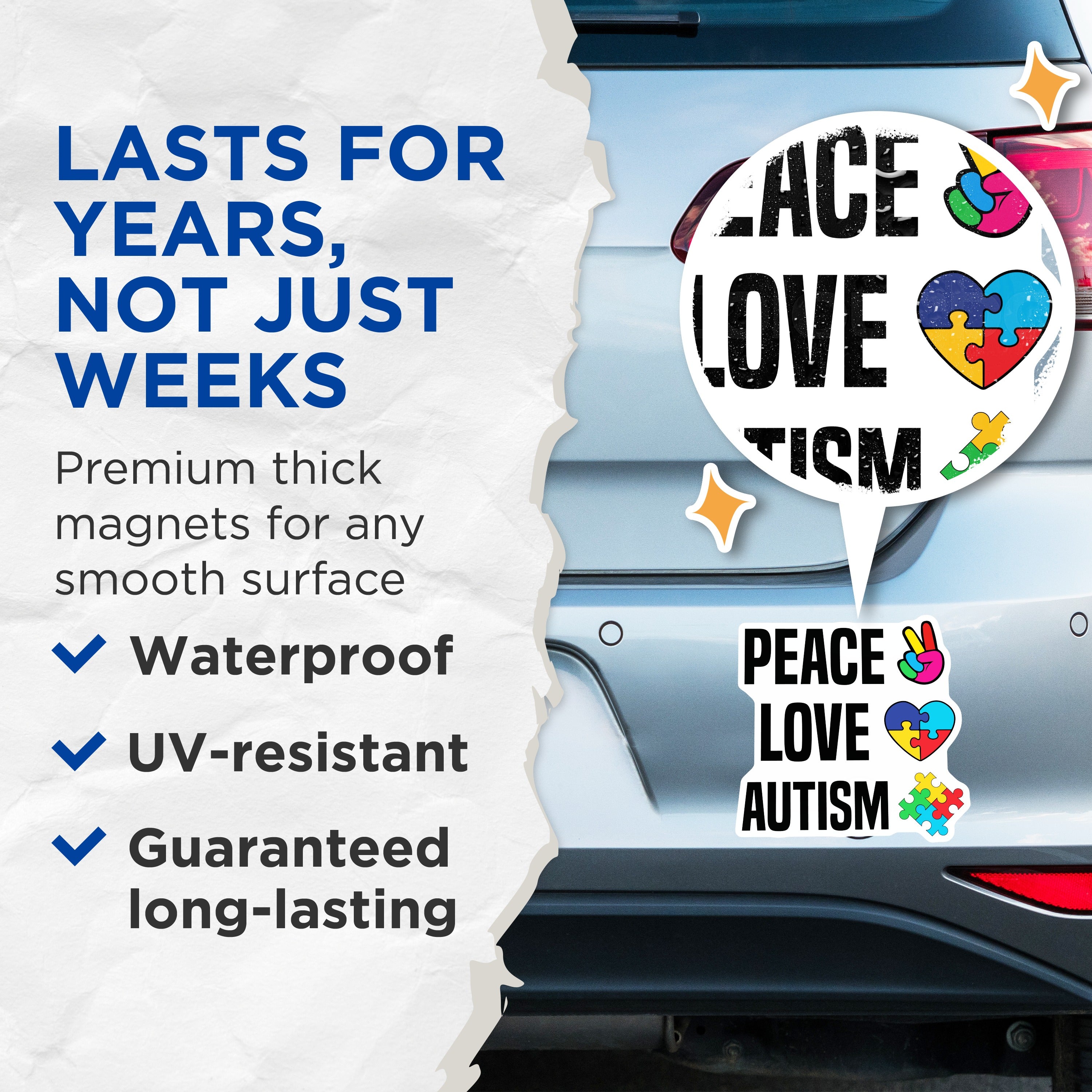 (2 Pack) Autism Awareness Magnets - Peace Love Autism Decor - Neurodiversity Acceptance Advocacy - 5 Inches On Longest Side - Thick Durable Magnet - Made in USA - MAG37499