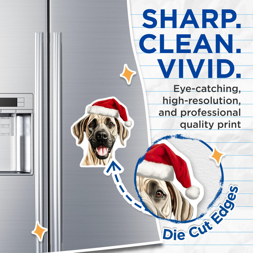 (2 Pack) Christmas Dog Magnets - Santa Hat Pet Decor - Great Dane Lover Refrigerator Art - 5 Inches On Longest Side - Thick Durable Magnet - Made in USA - MAG28178