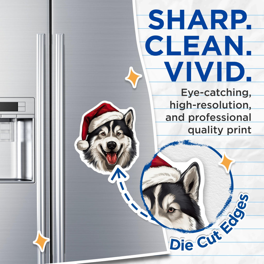 (2 Pack) Husky Christmas Magnets - Santa Hat Dog - Pet Lover Home Accent - 5 Inches On Longest Side - Thick Durable Magnet - Made in USA - MAG27502