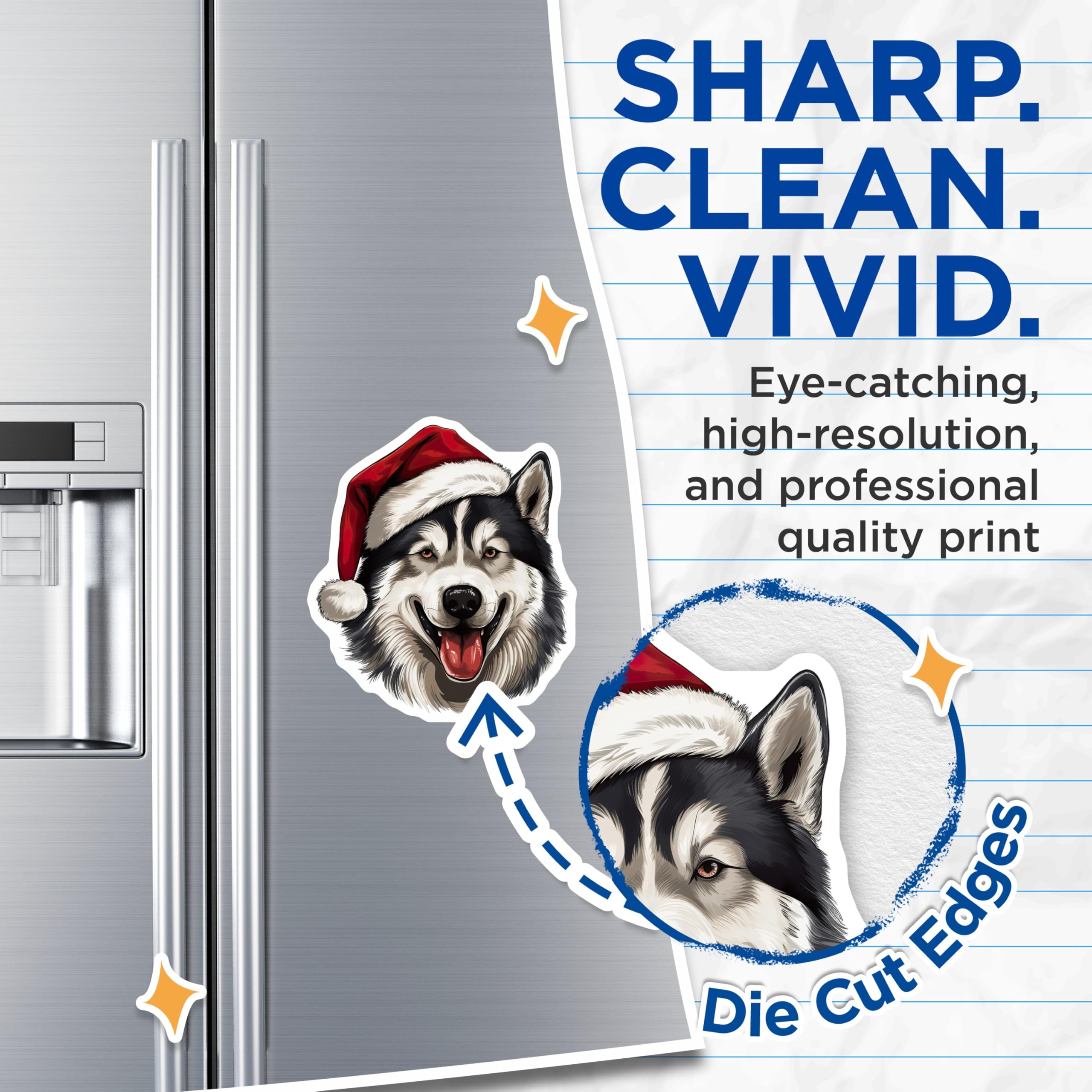 (2 Pack) Husky Christmas Magnets - Santa Hat Dog - Pet Lover Home Accent - 5 Inches On Longest Side - Thick Durable Magnet - Made in USA - MAG27502