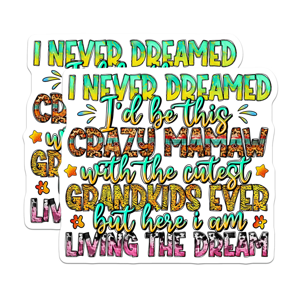 (2 Pack) Crazy Mamaw Grandkids Magnets - Proud Grandma Fridge Decor - Grandparents Day Mothers Day Presents - 5 Inches On Longest Side - Thick Durable Magnet - Made in USA - MAG29525