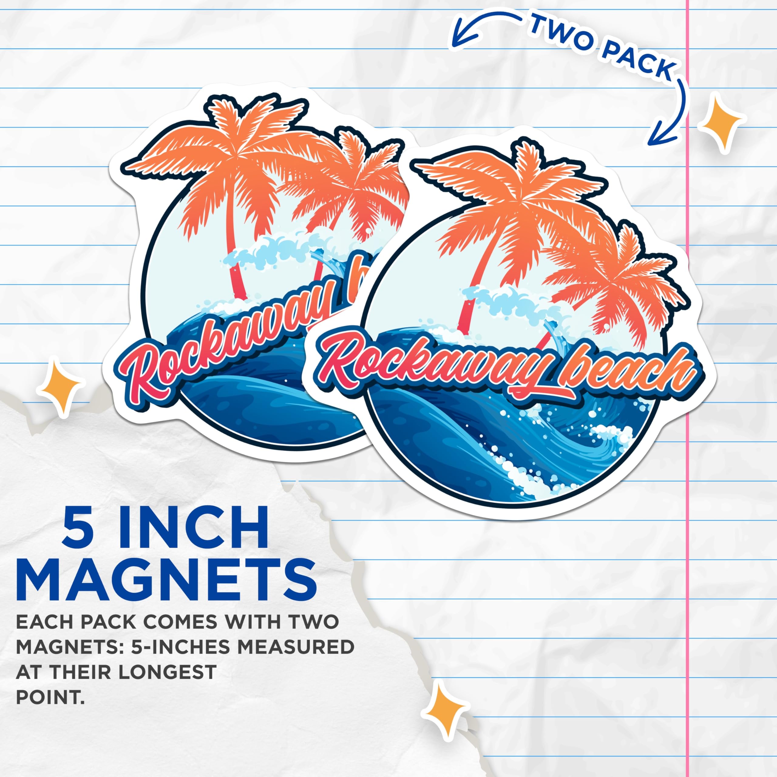 (2 Pack) Rockaway Beach Magnets - Palm Tree Magnets - Ocean Wave Fridge Magnets - 5" On Longest Side - Premium Magnet - for Cars, Refrigerators, Toolboxes, Lockers - Made in USA - MAG18916