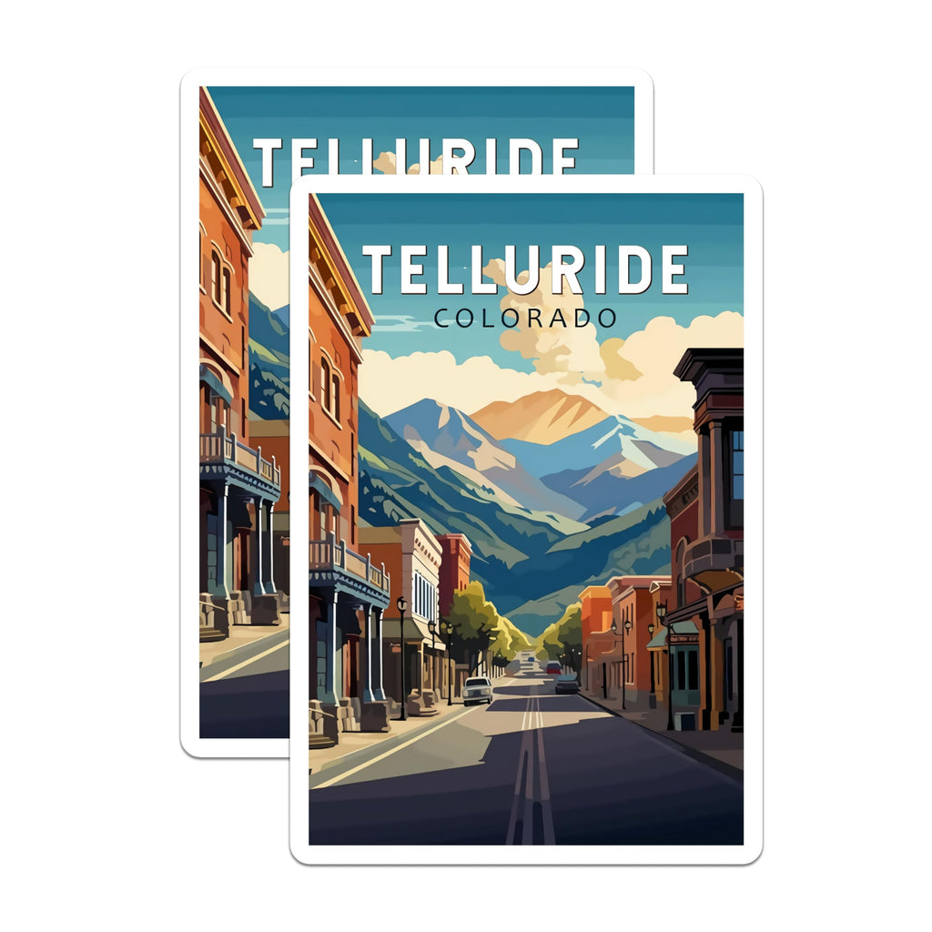 (2 Pack) Telluride Colorado Stickers - Mountain Town Art - Travel Souvenir - 5" On Longest Side - Sticks to Smooth Flat Surfaces - Made in USA - BMCS18750