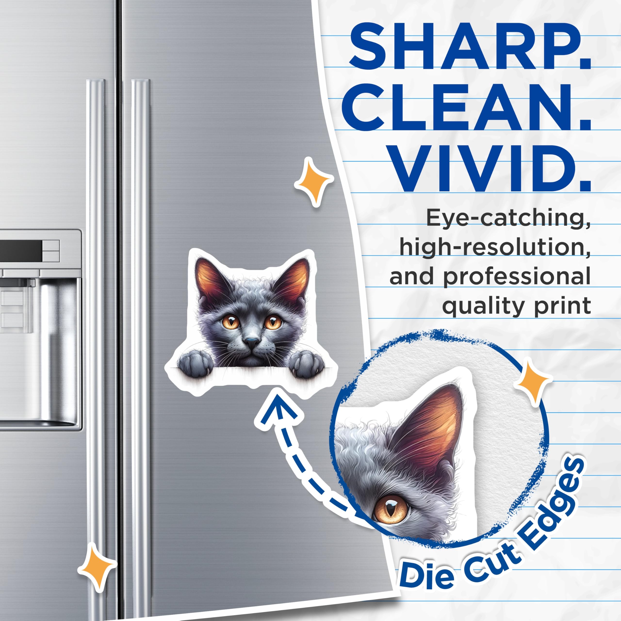 (2 Pack) Grey Cat Magnets - Cute Kitten Refrigerator Magnet - Animal Lover Decor - 5" On Longest Side - Premium Magnet - for Cars, Refrigerators, Toolboxes, Lockers - Made in USA - MAG14302
