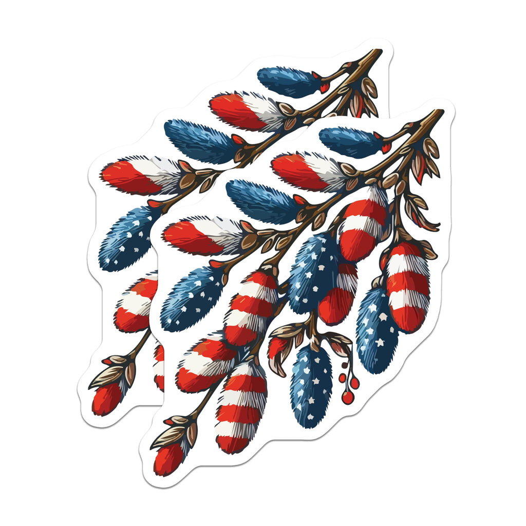 (2 Pack) American Flag Pussy Willow Magnets - USA Patriotic Spring Decor - Independence Day Kitchen Accent - 5 Inches On Longest Side - Thick Durable Magnet - Made in USA - MAG19748