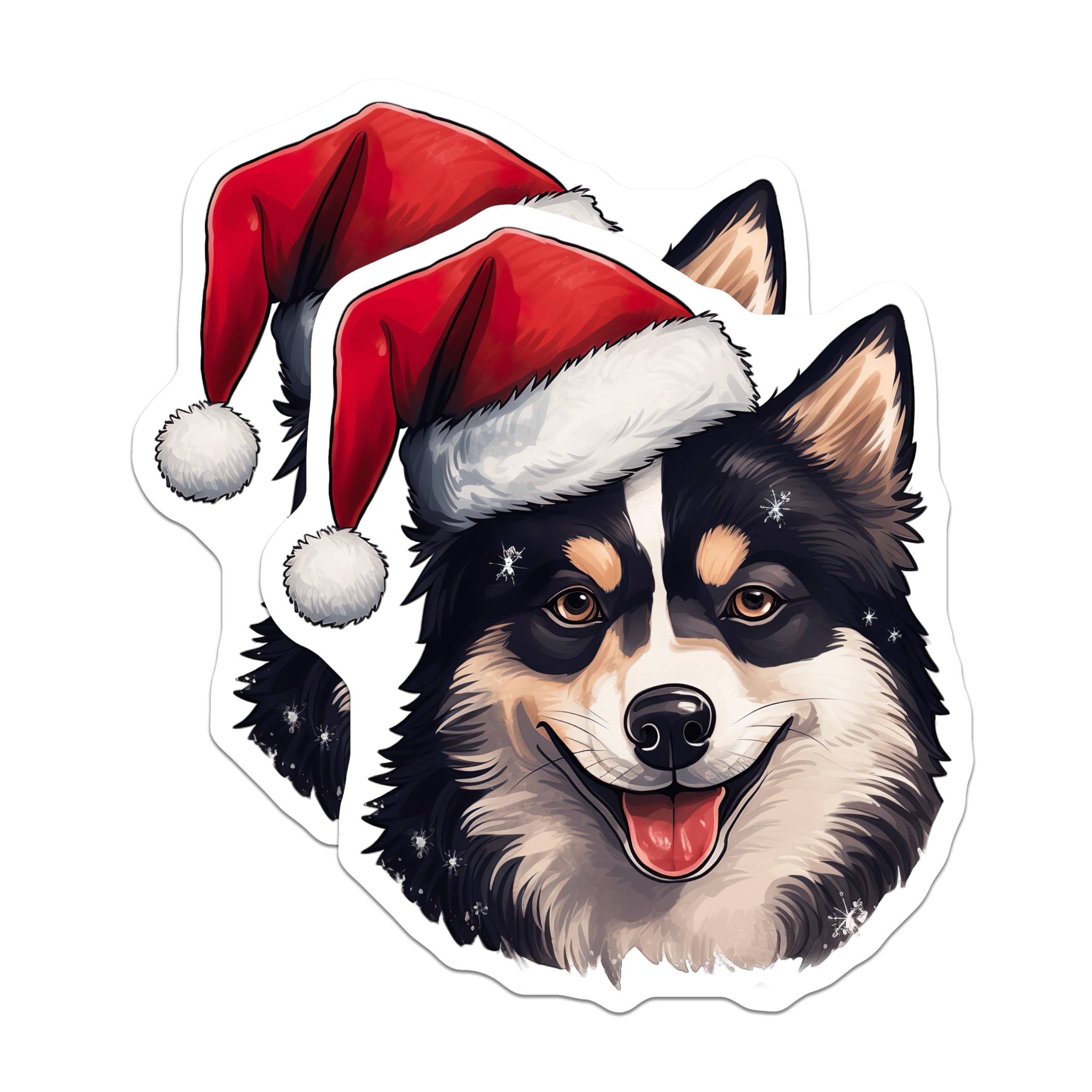 (2 Pack) Festive Christmas Dog Magnets - Smiling Santa Hat Doggie Decor - Happy Pet Refrigerator Accent - 5 Inches On Longest Side - Thick Durable Magnet - Made in USA - MAG28602