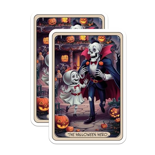 (2 Pack) Halloween Hero Stickers - Skeleton Family Stickers - Halloween Decoration Stickers - 5" On Longest Side - Sticks to Smooth Flat Surfaces - Made in USA - BMCS4465
