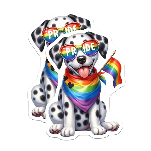 (2 Pack) Pride Dog Stickers - Rainbow Flag Dog - LGBTQ+ Pride Sticker - 5" On Longest Side - Sticks to Smooth Flat Surfaces - Made in USA - BMCS6543