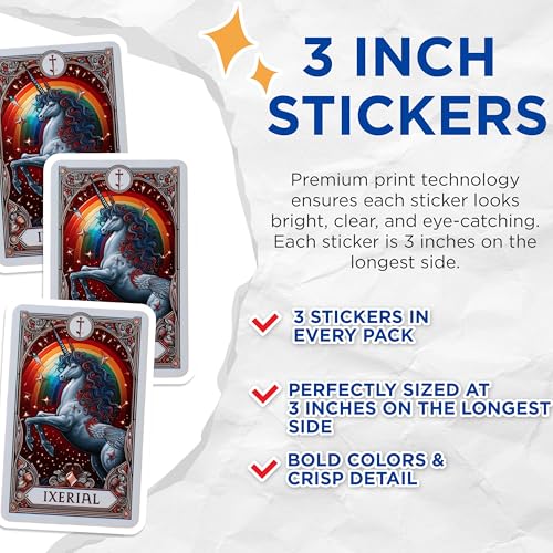 (3 Pack) Ixerial Unicorn Decals - Rainbow Unicorn - Fantasy Art Decal - 3 Inches On Longest Side - Easy Peel & Apply - Made in USA - 3MCS0111