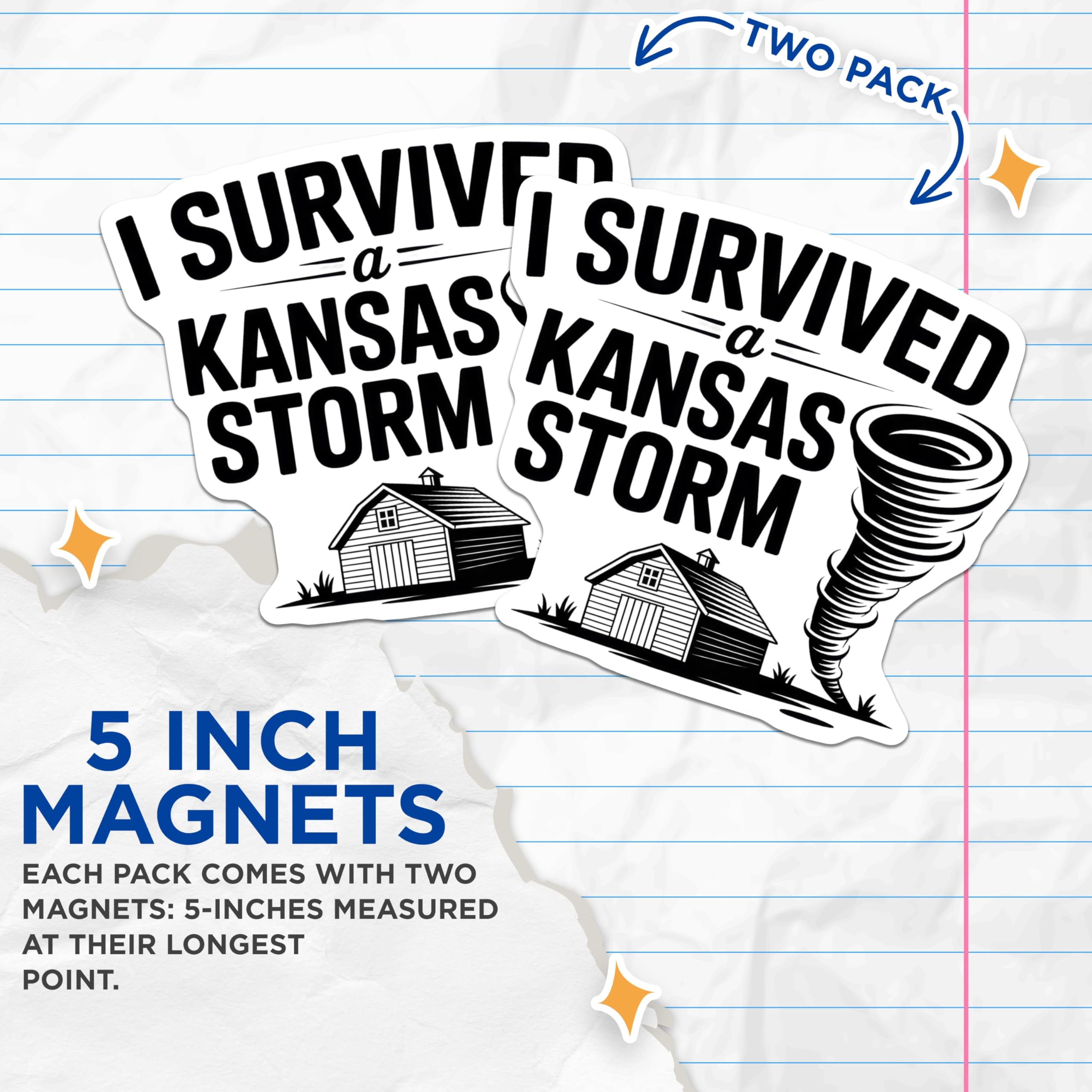 (2 Pack) Kansas Storm Survivor Magnets - Tornado Weather Souvenir - Midwest Humor Decor - 5 Inches On Longest Side - Thick Durable Magnet - Made in USA - MAG19137