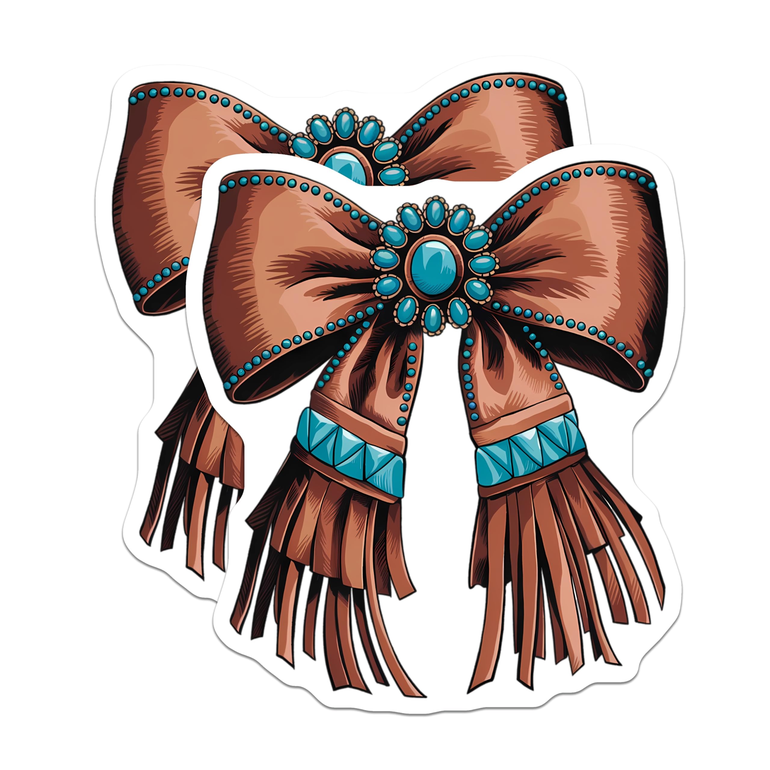 (2 Pack) Southwestern Turquoise Bow Magnets - Rustic Fringe Decor - Bohemian Home Accent - Unique Refrigerator Art - 5 Inches On Longest Side - Thick Durable Magnet - Made in USA - MAG22398