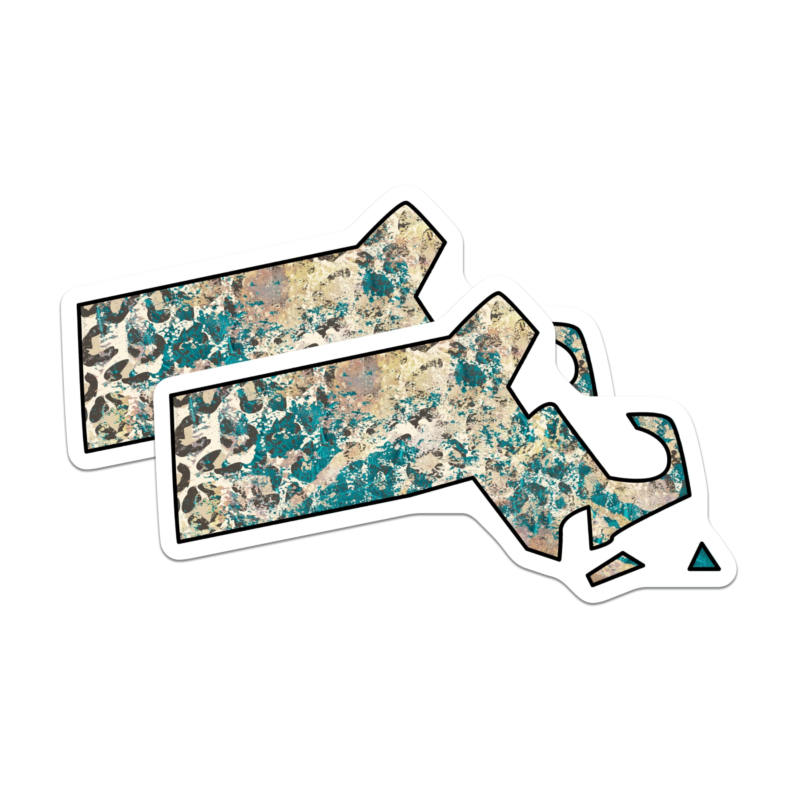 (2 Pack) Massachusetts State Outline Magnets - Grunge Leopard Print Abstract Art - Teal Beige Fridge Home Kitchen Decor - 5 Inches On Longest Side - Thick Durable Magnet - Made in USA - MAG19466