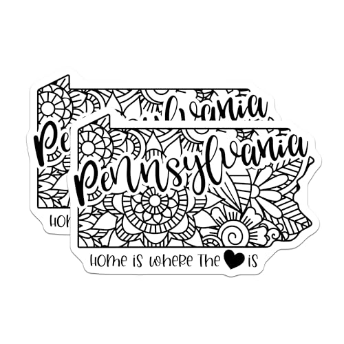 (2 Pack) Pennsylvania Home Stickers - State Pride Decal - Home is Where The Heart is Sticker - 5" On Longest Side - Sticks to Smooth Flat Surfaces - Made in USA - BMCS9088