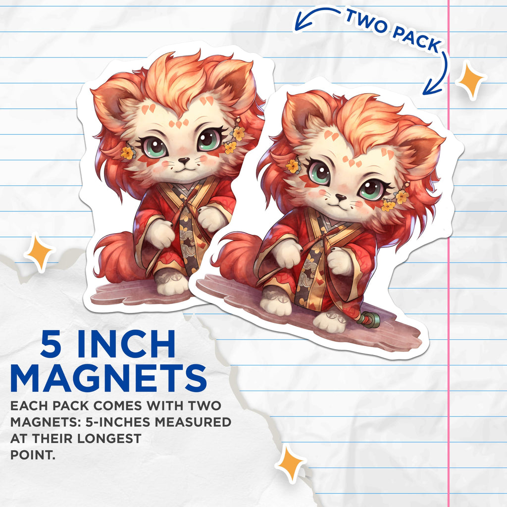(2 Pack) Anime Cat Magnets - Cute Kitten Refrigerator Magnets - Japanese Kimono Decoration - 5" On Longest Side - Premium Magnet - for Cars, Refrigerators, Toolboxes, Lockers - Made in USA - MAG16737