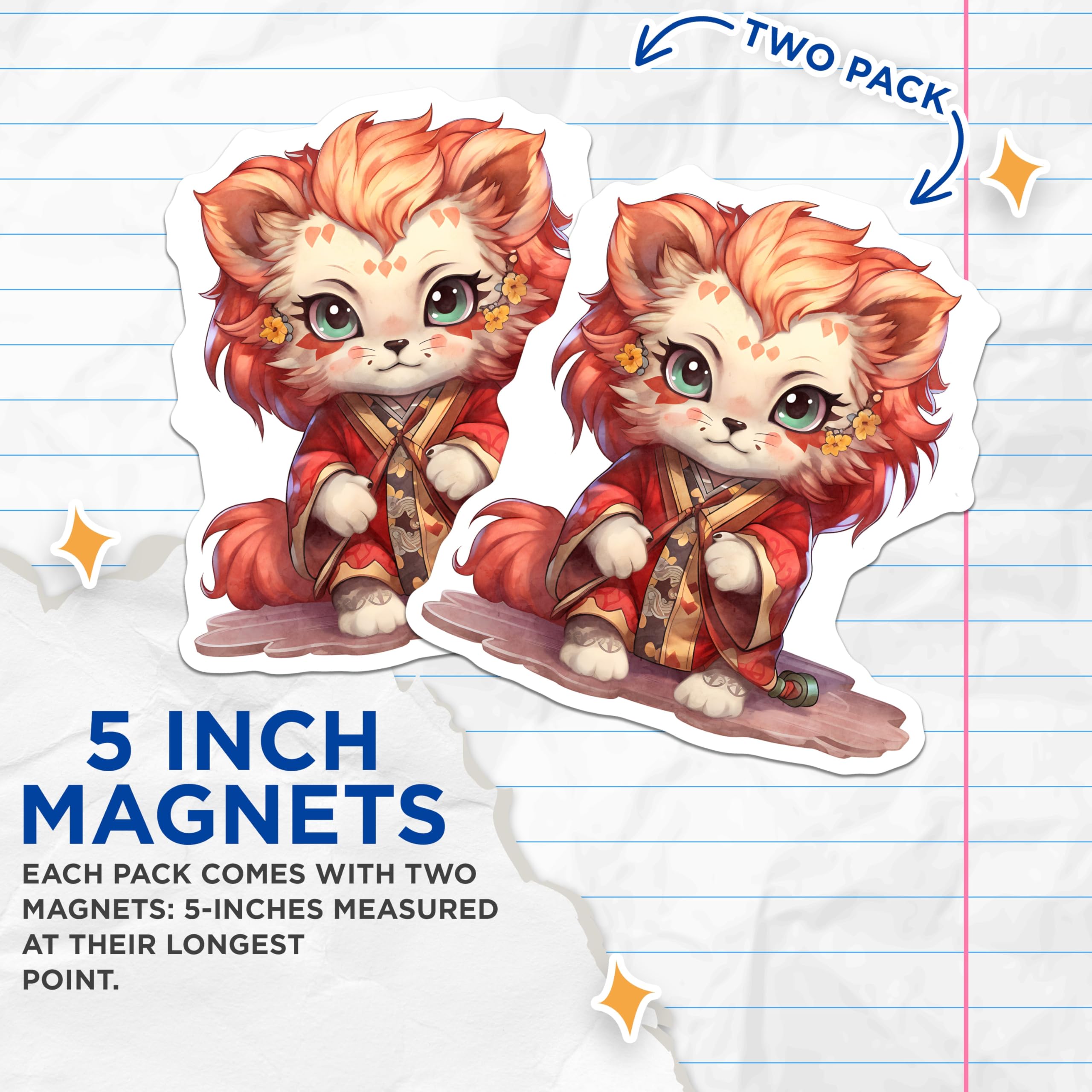 (2 Pack) Anime Cat Magnets - Cute Kitten Refrigerator Magnets - Japanese Kimono Decoration - 5" On Longest Side - Premium Magnet - for Cars, Refrigerators, Toolboxes, Lockers - Made in USA - MAG16737