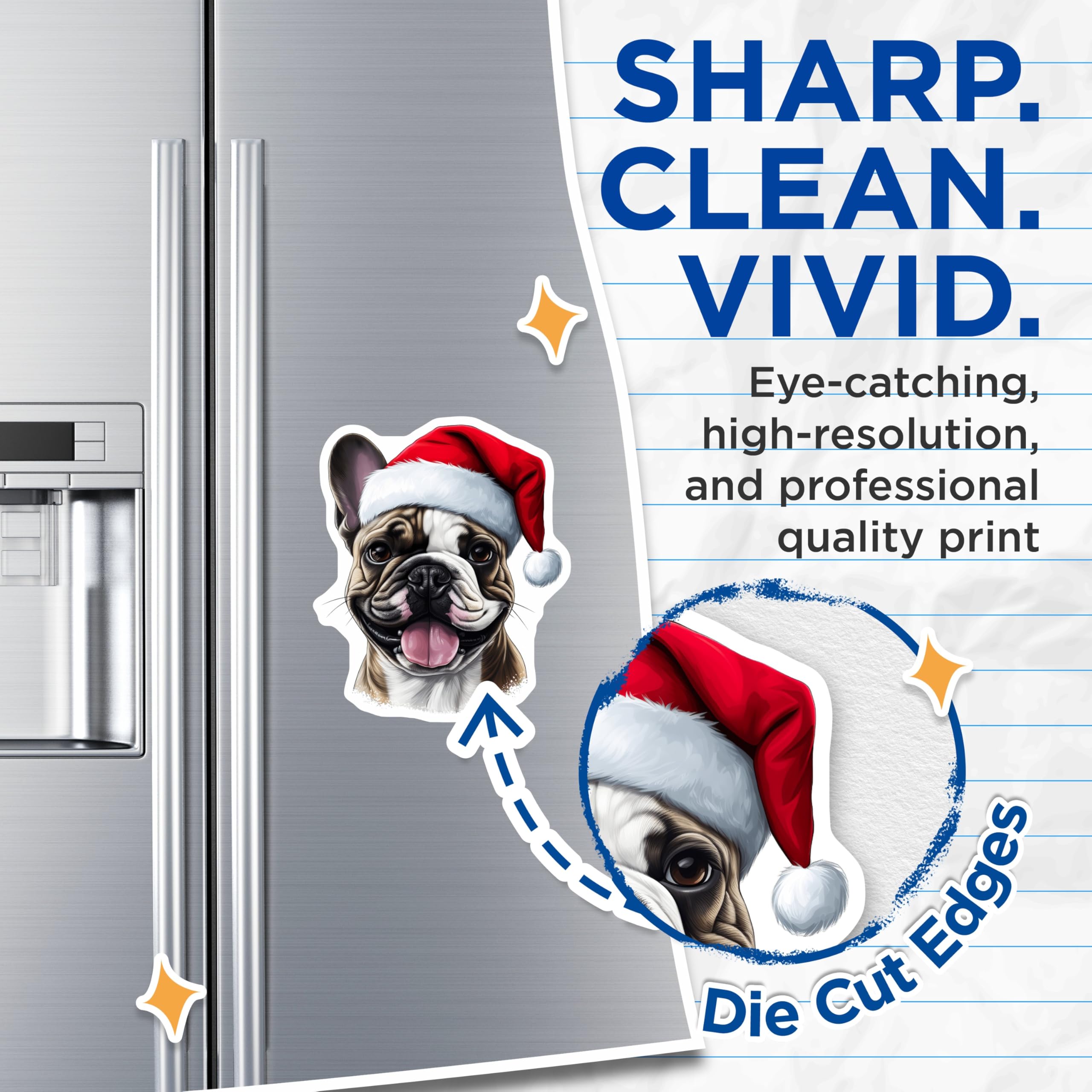 (2 Pack) Christmas French Bulldog Magnets - Santa Hat Dog Decor - Holiday Pet Owner Idea - 5 Inches On Longest Side - Thick Durable Magnet - Made in USA - MAG28820