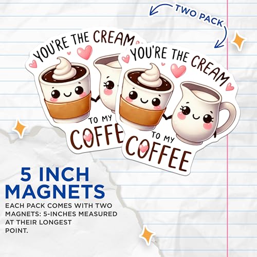 (2 Pack) Cute Coffee and Cream Magnets - Kitchen Decor Magnets - Coffee Lovers Magnets - Cute Couple Magnets - 5" On Longest Side - for Cars, Refrigerators, Toolboxes, Lockers - Made in USA BMCS3407