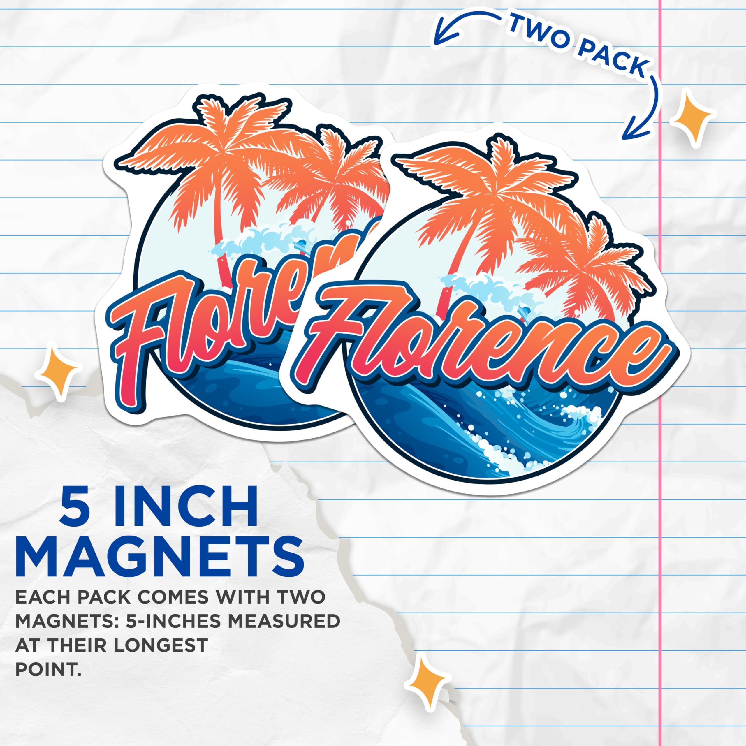 (2 Pack) Florence Italy Magnets - Beach Scene Magnets - Travel Destination Magnets - 5" On Longest Side - Premium Magnet - for Cars, Refrigerators, Toolboxes, Lockers - Made in USA - MAG17368