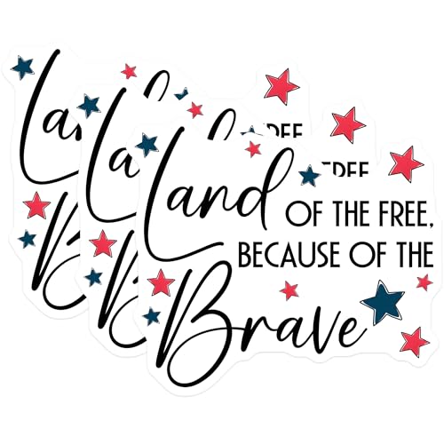 (3 Pack) Patriotic Quote Decals - Land of Free - Brave America Laptop Decal - 3 Inches On Longest Side - Easy Peel & Apply - Made in USA - 3MCS7128