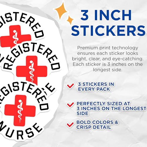 (3 Pack) Registered Nurse Decals - RN Symbol Decal - Medical Profession Stickers - 3 Inches On Longest Side - Easy Peel & Apply - Made in USA - 3MCS7933