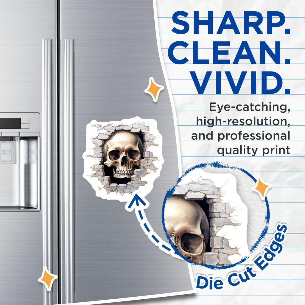 (2 Pack) Ancient Skull Magnets - Crumbled Stone Wall Design - Macabre Gothic Decor - Halloween Horror Refrigerator Magnets - 5 Inches On Longest Side - Thick Durable Magnet - Made in USA - MAG21113