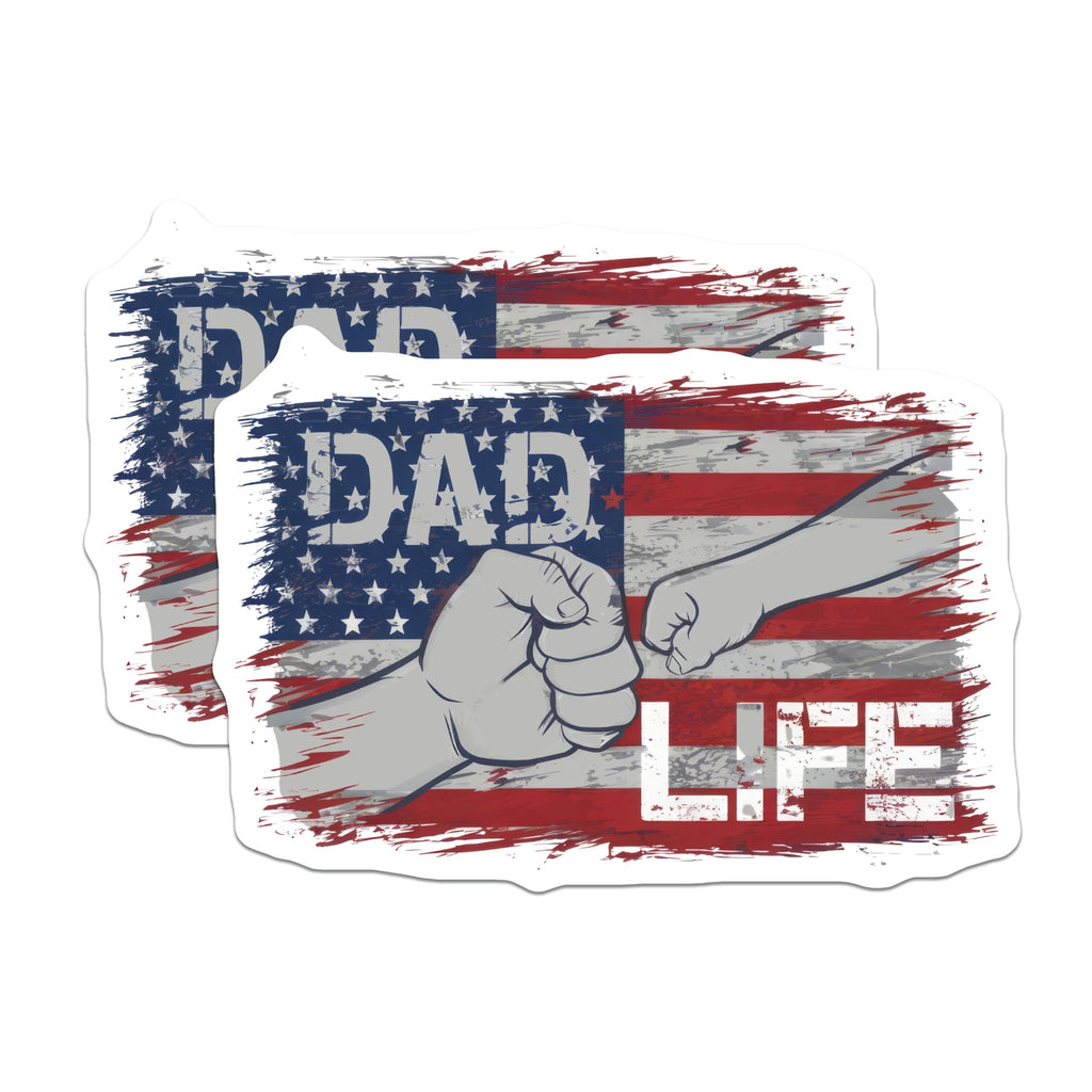 (2 Pack) Dad Life Stickers - American Flag Fist Bump Decal - 5" On Longest Side - Sticks to Smooth Flat Surfaces - Made in USA - BMCS8648 - BMCS8648