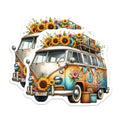 (2 Pack) Vintage Van Stickers - Retro Hippie Van - Flower Power - Travel Adventure Stickers - 5" On Longest Side - Sticks to Smooth Flat Surfaces - Made in USA - BMCS6148