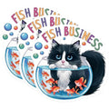 (3 Pack) Fish Business Decals - Cat in Fishbowl Stickers - Laptop Decal - Funny Animal Decals - 3 Inches On Longest Side - Easy Peel & Apply - Made in USA - 3MCS7531