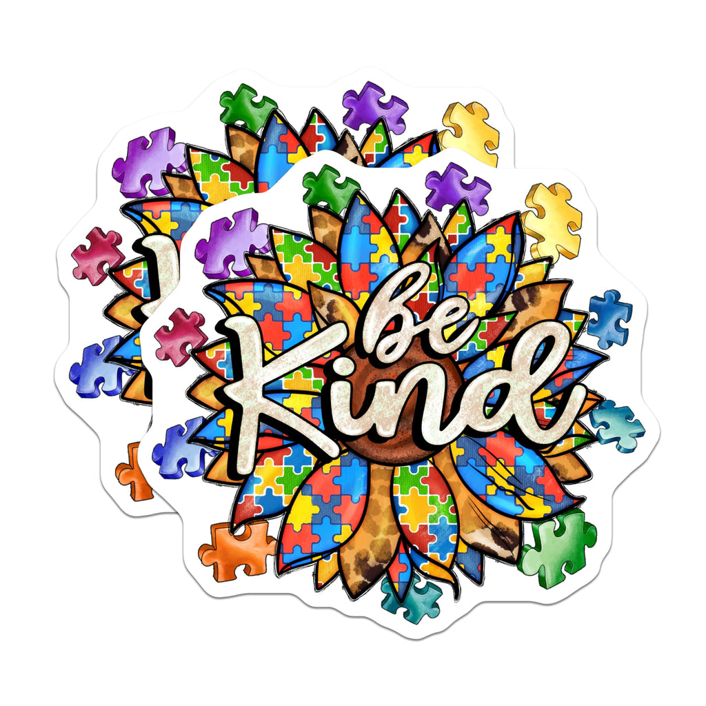 (2 Pack) Autism Awareness Magnets - Puzzle Piece Sunflower Be Kind - Neurodiversity Inclusion Decor - 5 Inches On Longest Side - Thick Durable Magnet - Made in USA - MAG24098