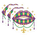 (3 Pack) Mardi Gras Lips Decals - Harlequin Pattern - Fleur De Lis Decor - 3 Inches On Longest Side - Easy Peel & Apply - Made in USA - 3MCS4538